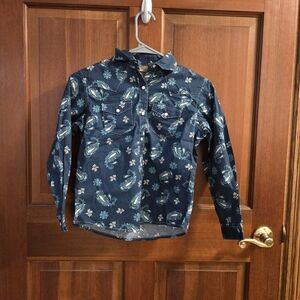Western Navy Blue Paisley Button-Up Shirt